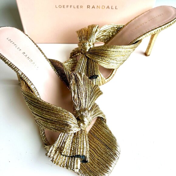 LOEFFLER RANDALL Claudia Pleated Skinny Heel Mule in Oro (gold)  size 11. - Picture 1 of 11